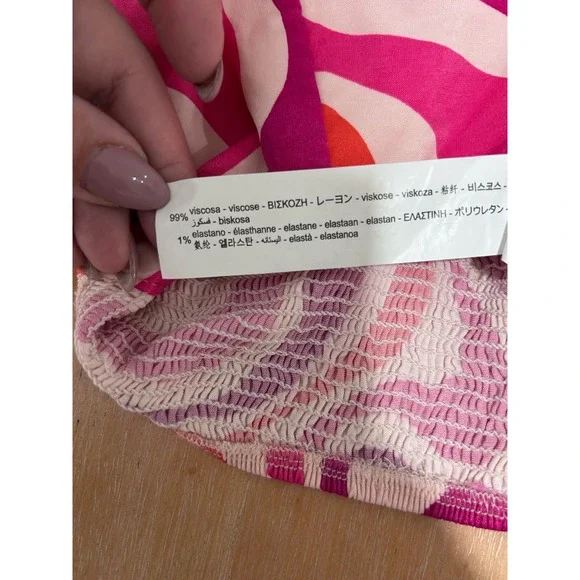 Zara Pink Orange Psychedelic Swirl Halter Top & Wide Leg Pants Set M Disco Retro - Picture 4 of 16